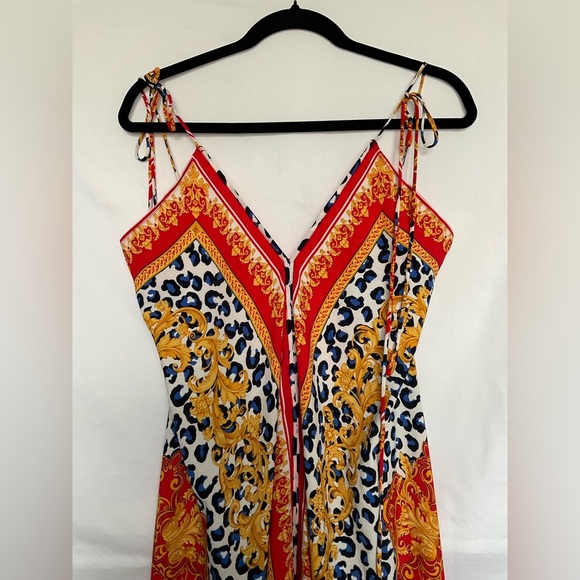 Fashion Nova Red and Gold Sundress Sleeveless V-Neck - Picture 4 of 7